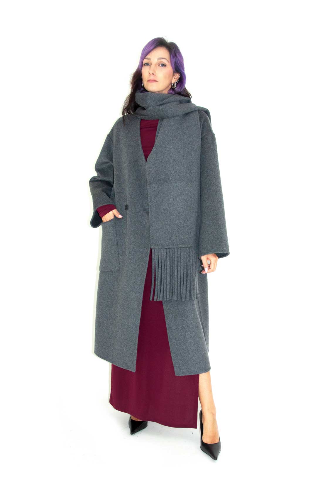 Cappotto sciarpa grey