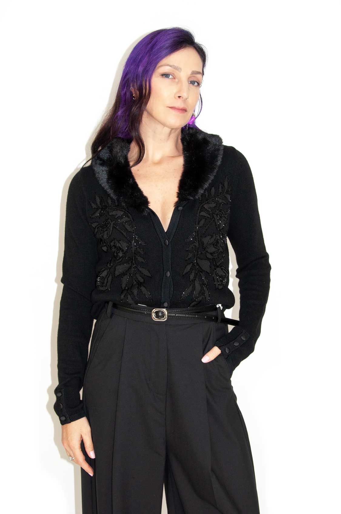 Cardigan ricamo nero