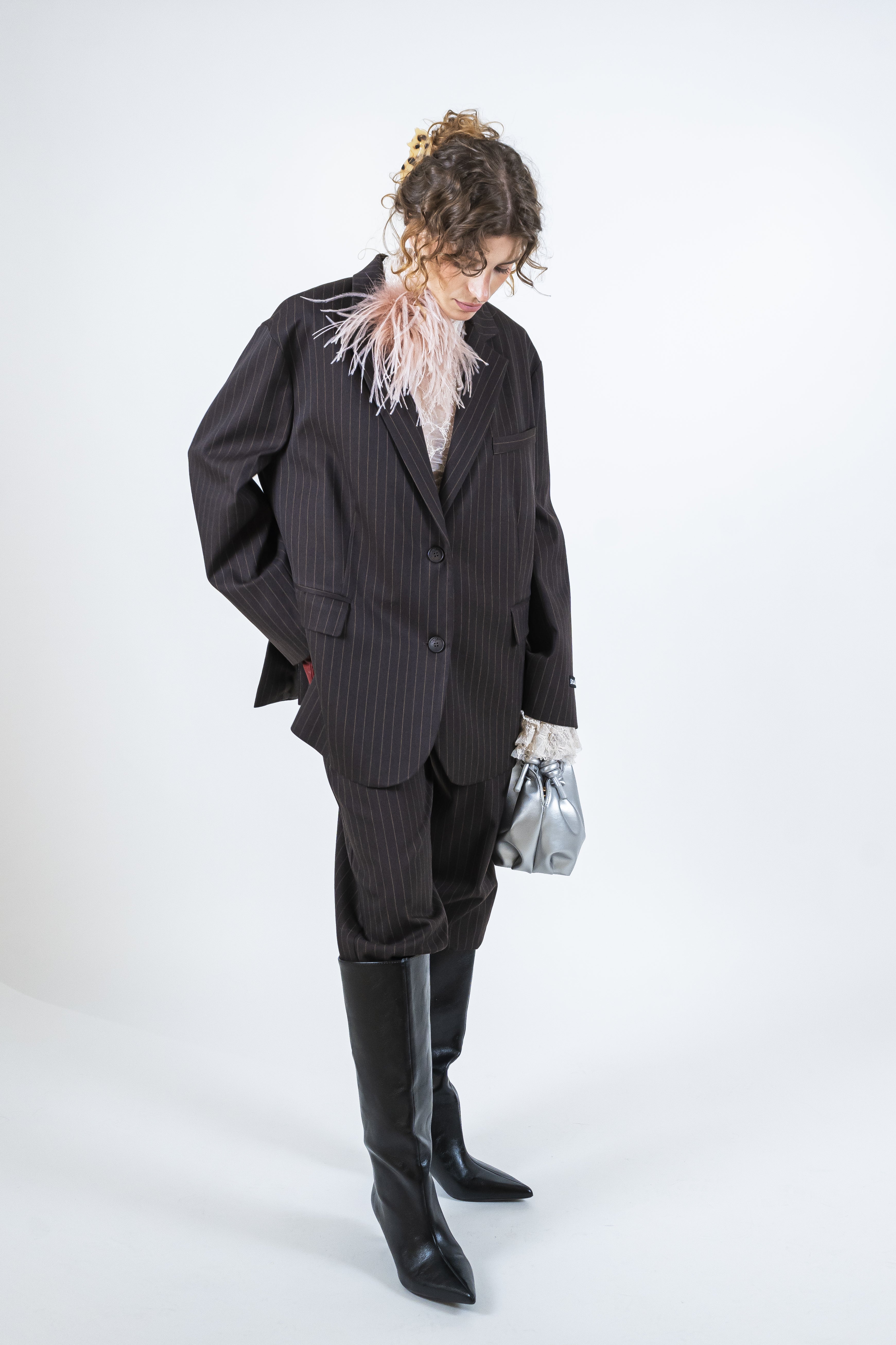 Giacca gessato fondente