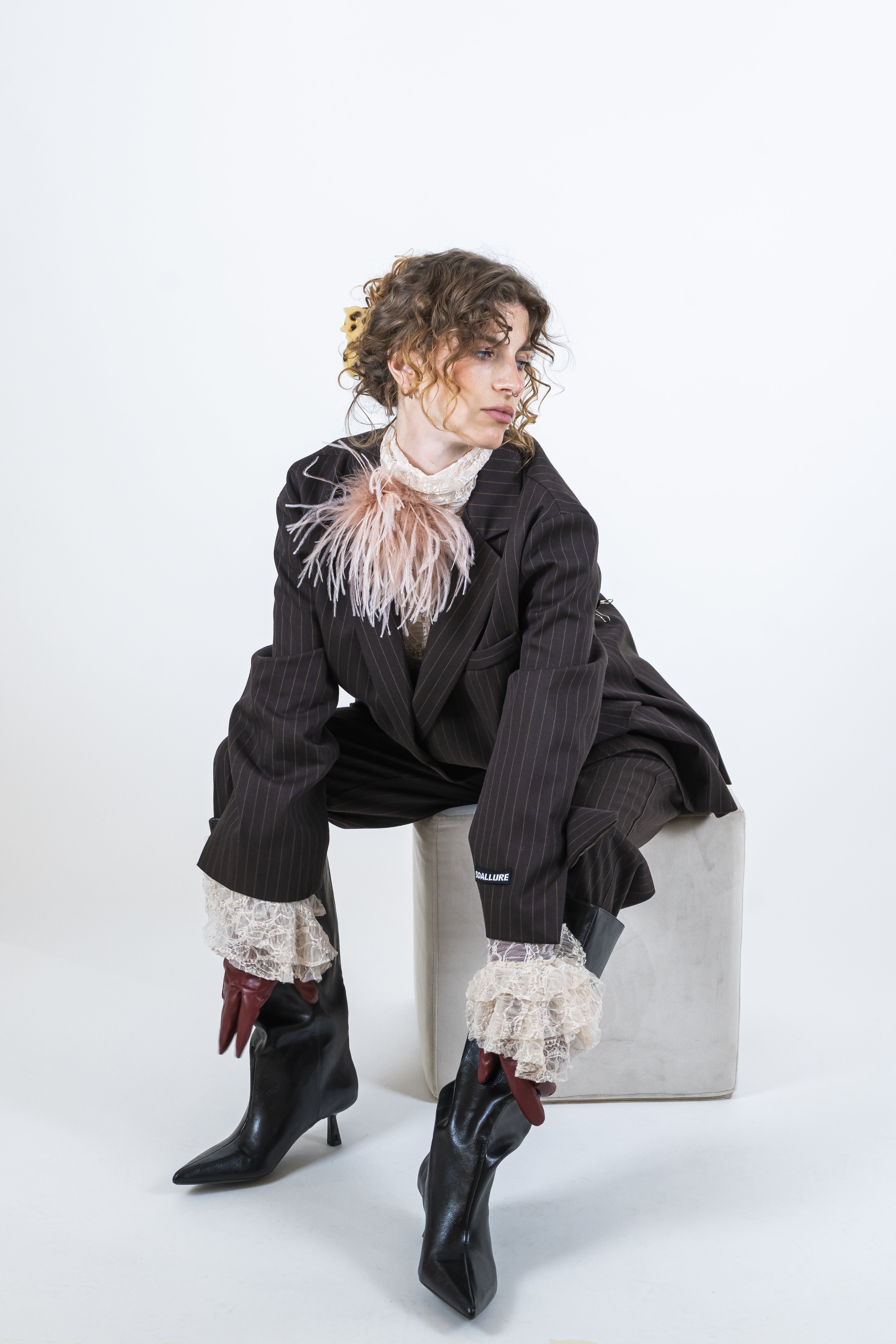 Giacca gessato fondente