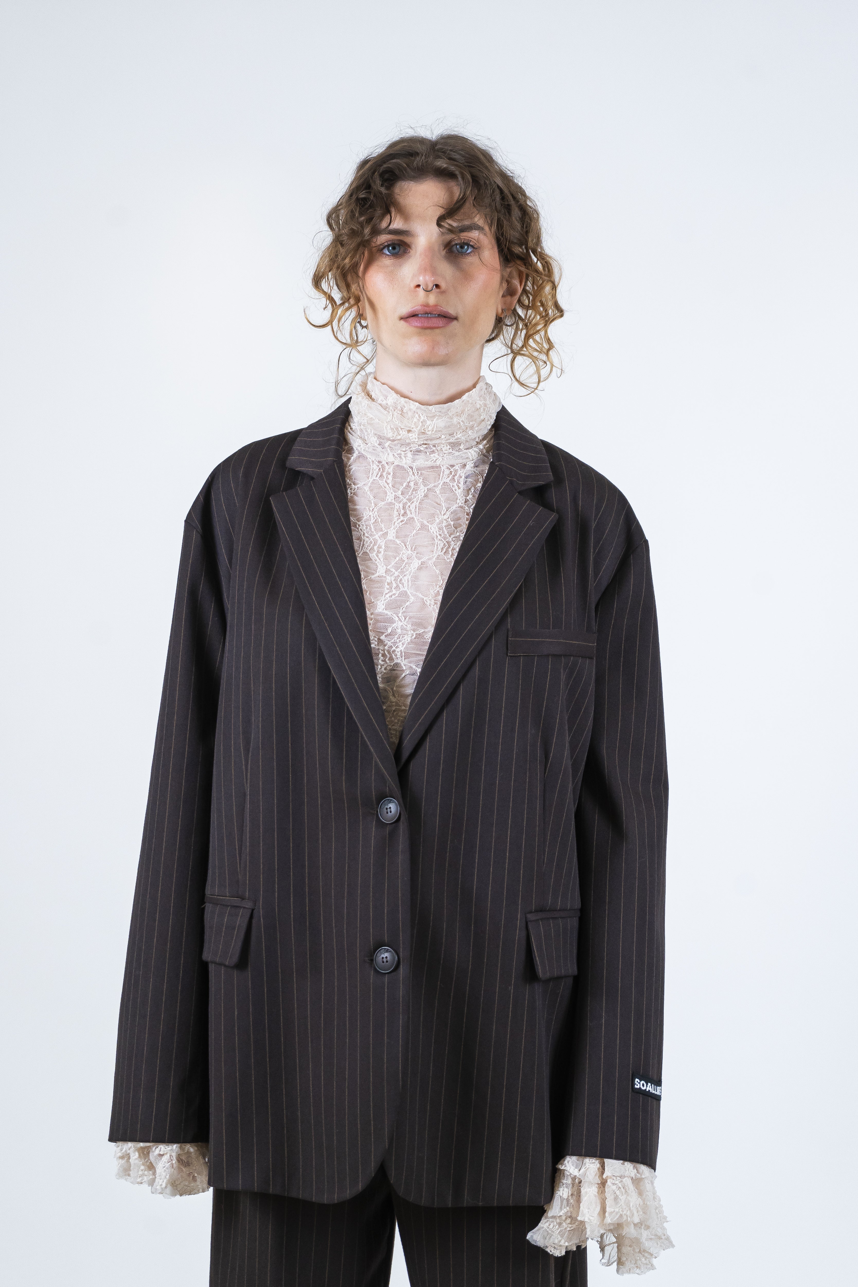 Giacca gessato fondente