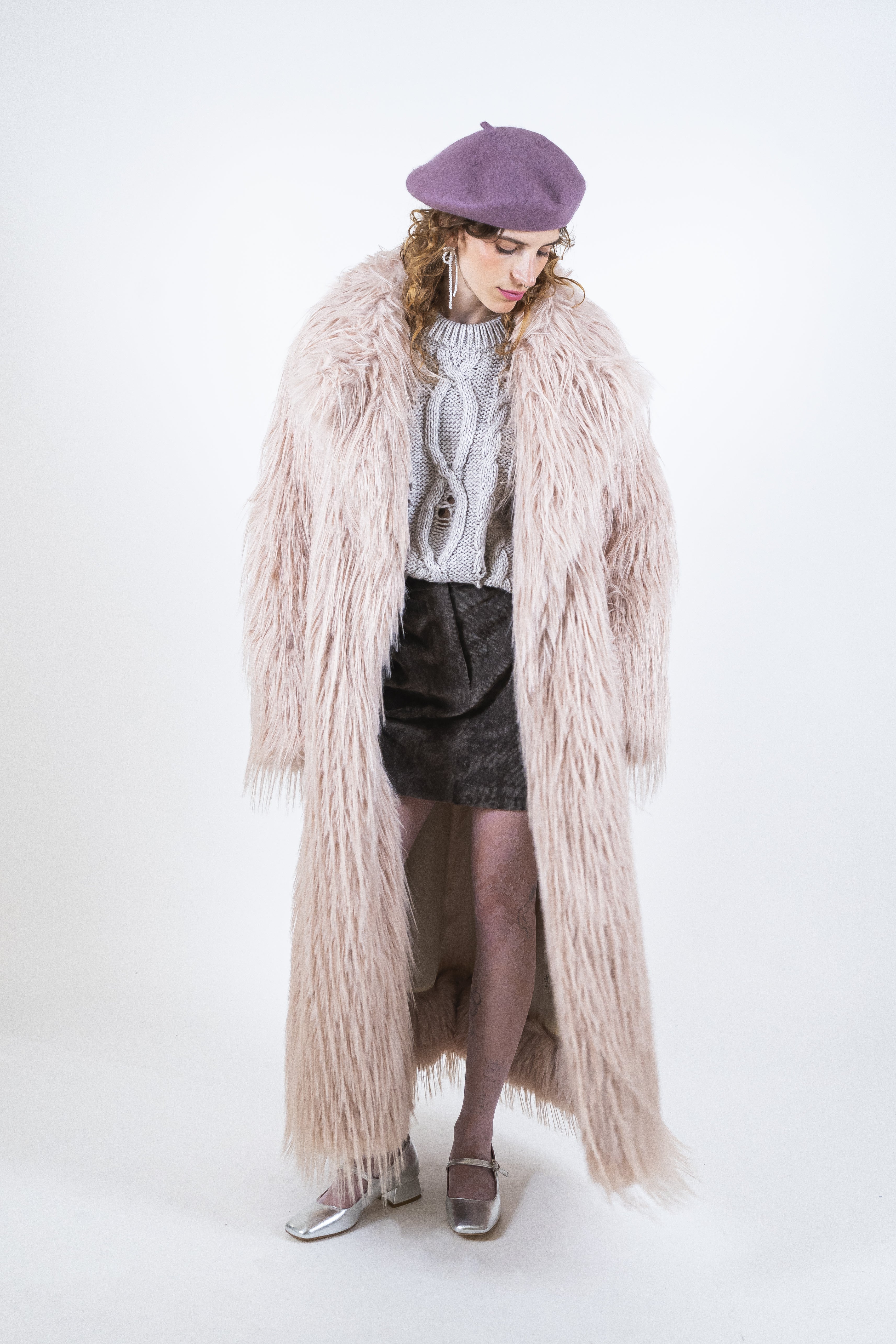 Cappotto ecopelliccia poudre