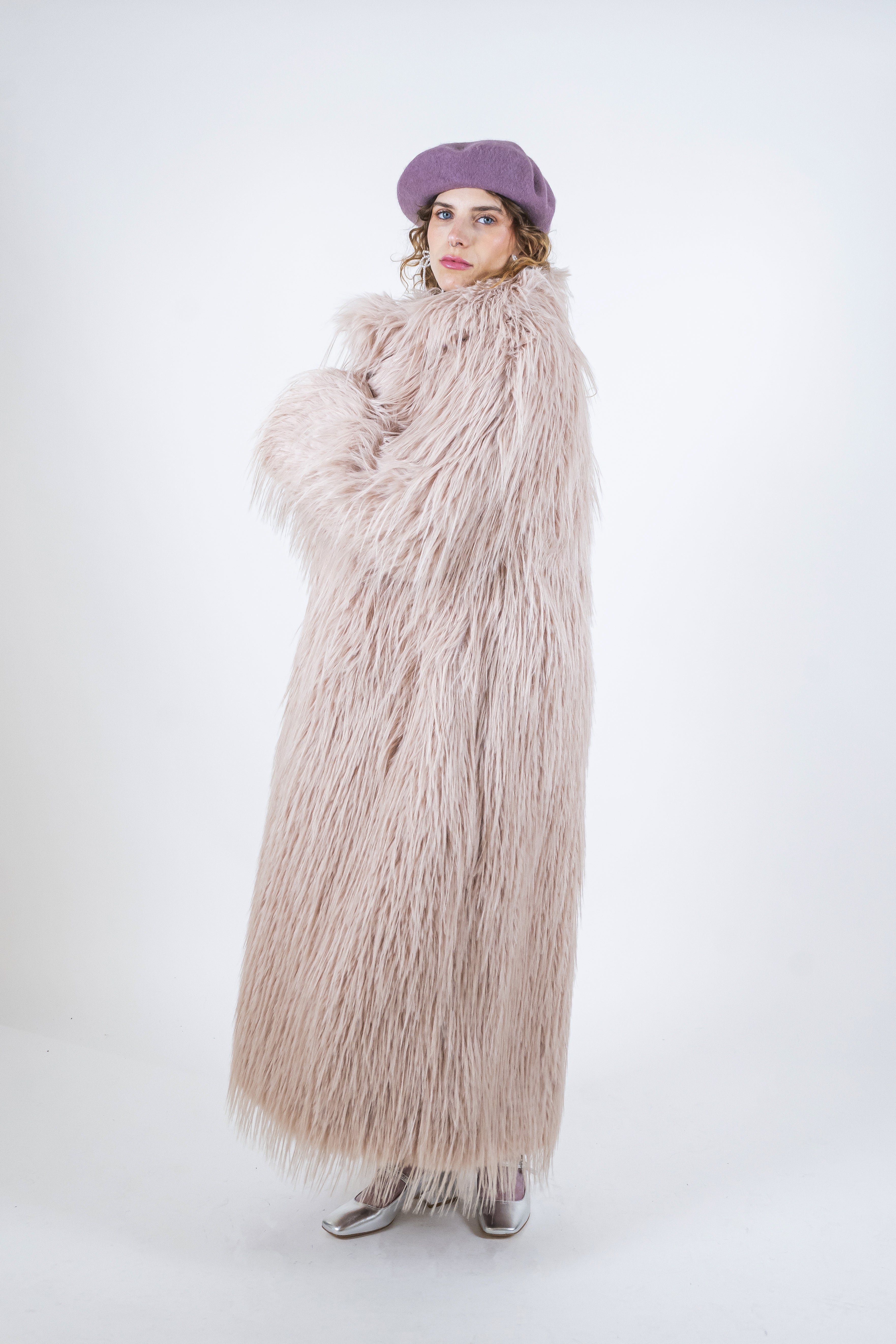 Cappotto ecopelliccia poudre