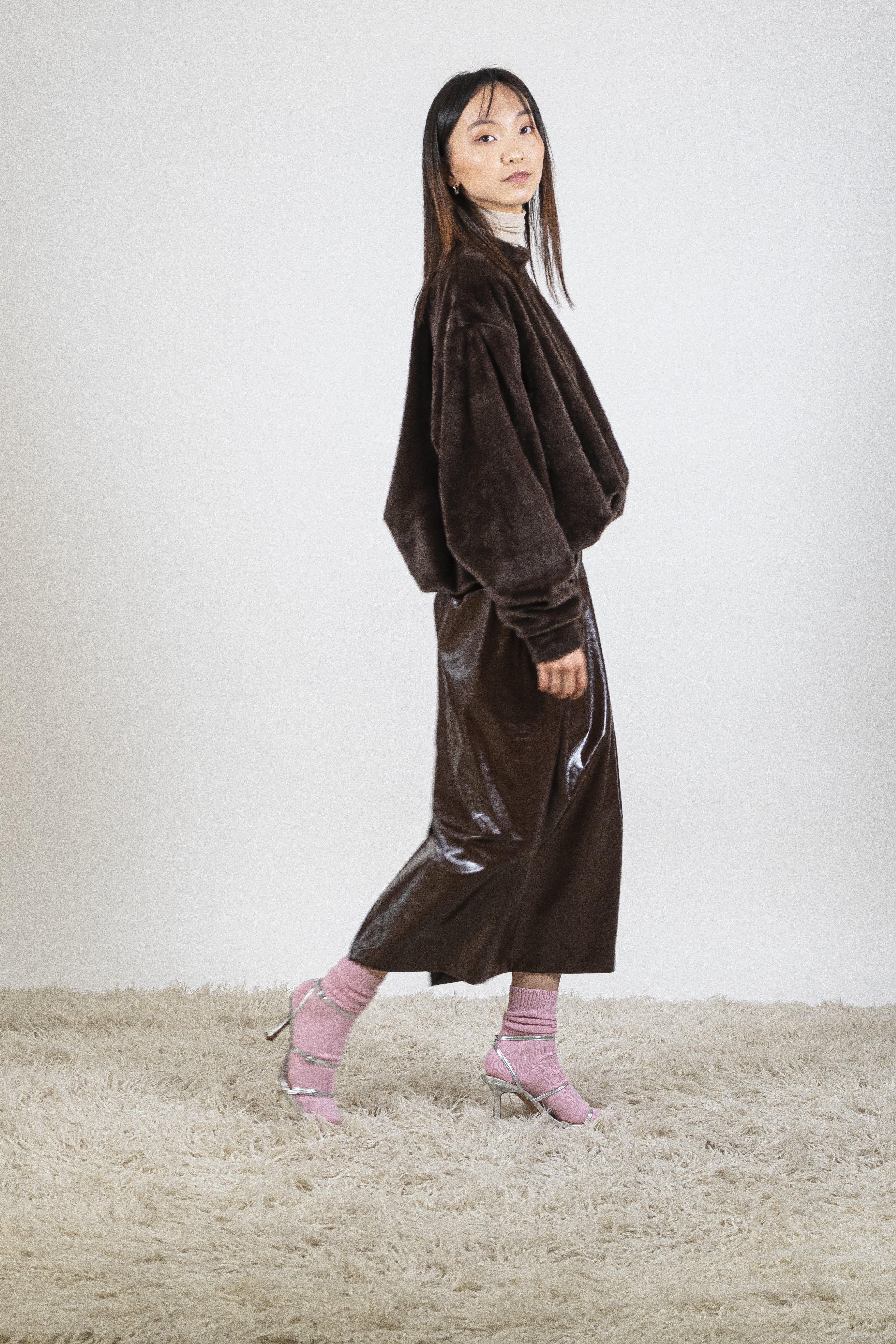 Gonna ecopelle chocolate