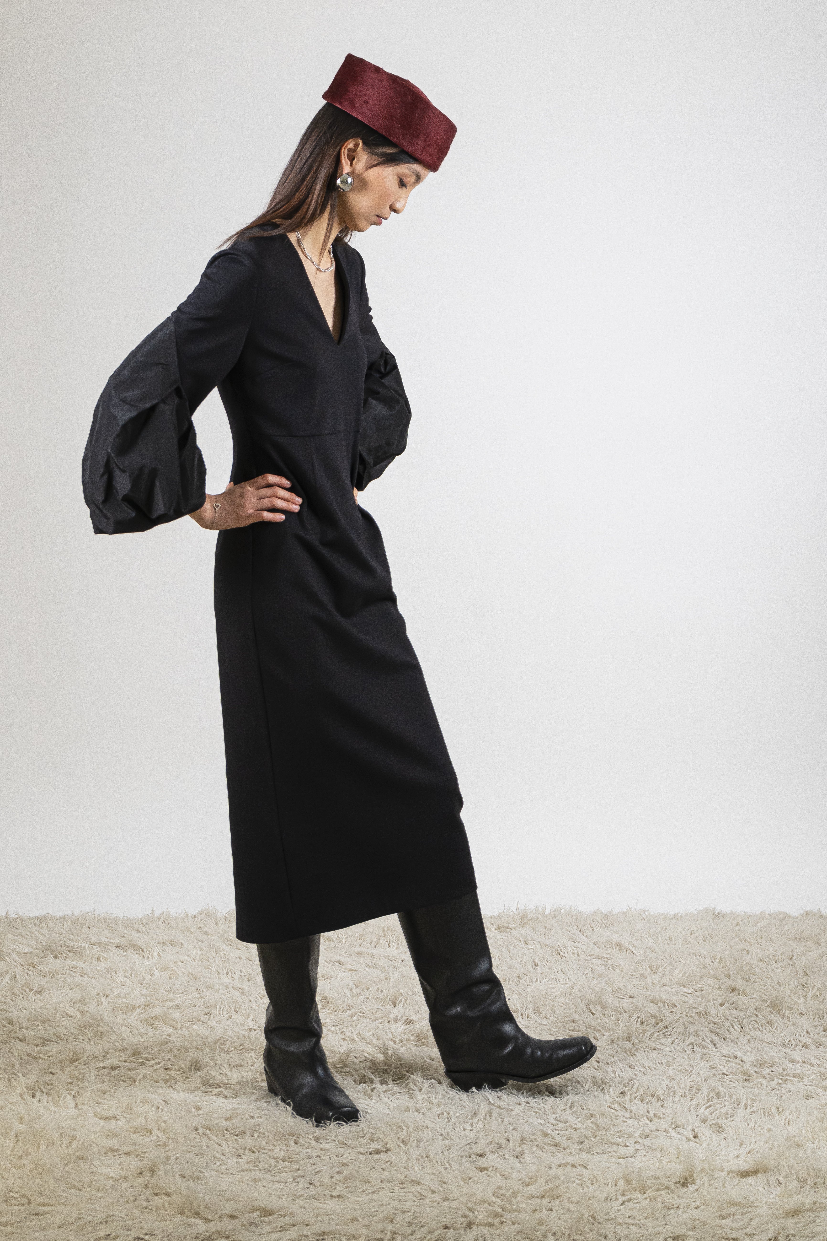 Abito lungo inserto maniche nero