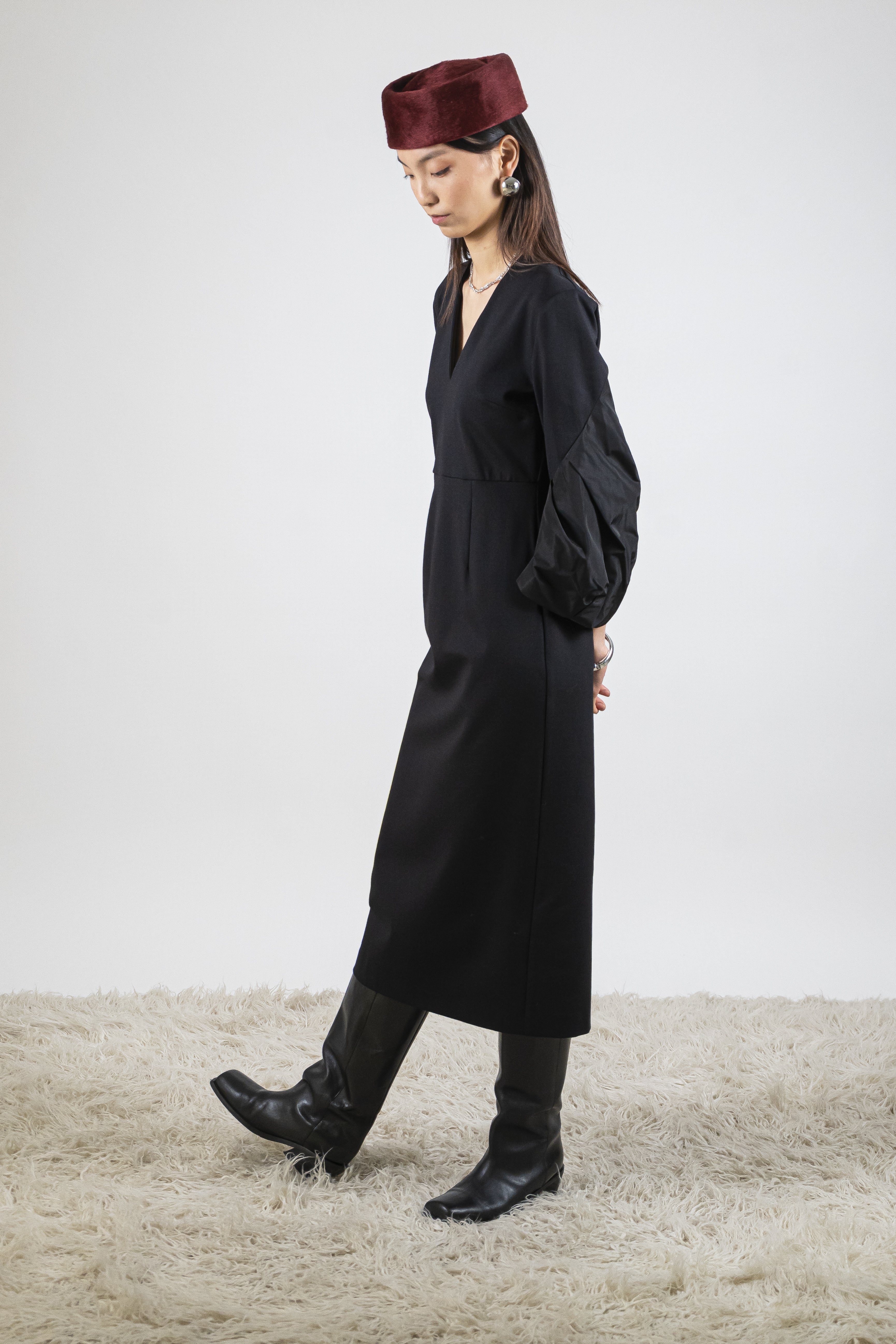 Abito lungo inserto maniche nero