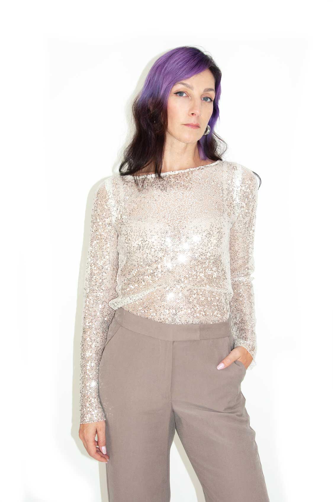 Maglia paillettes champagne Blush