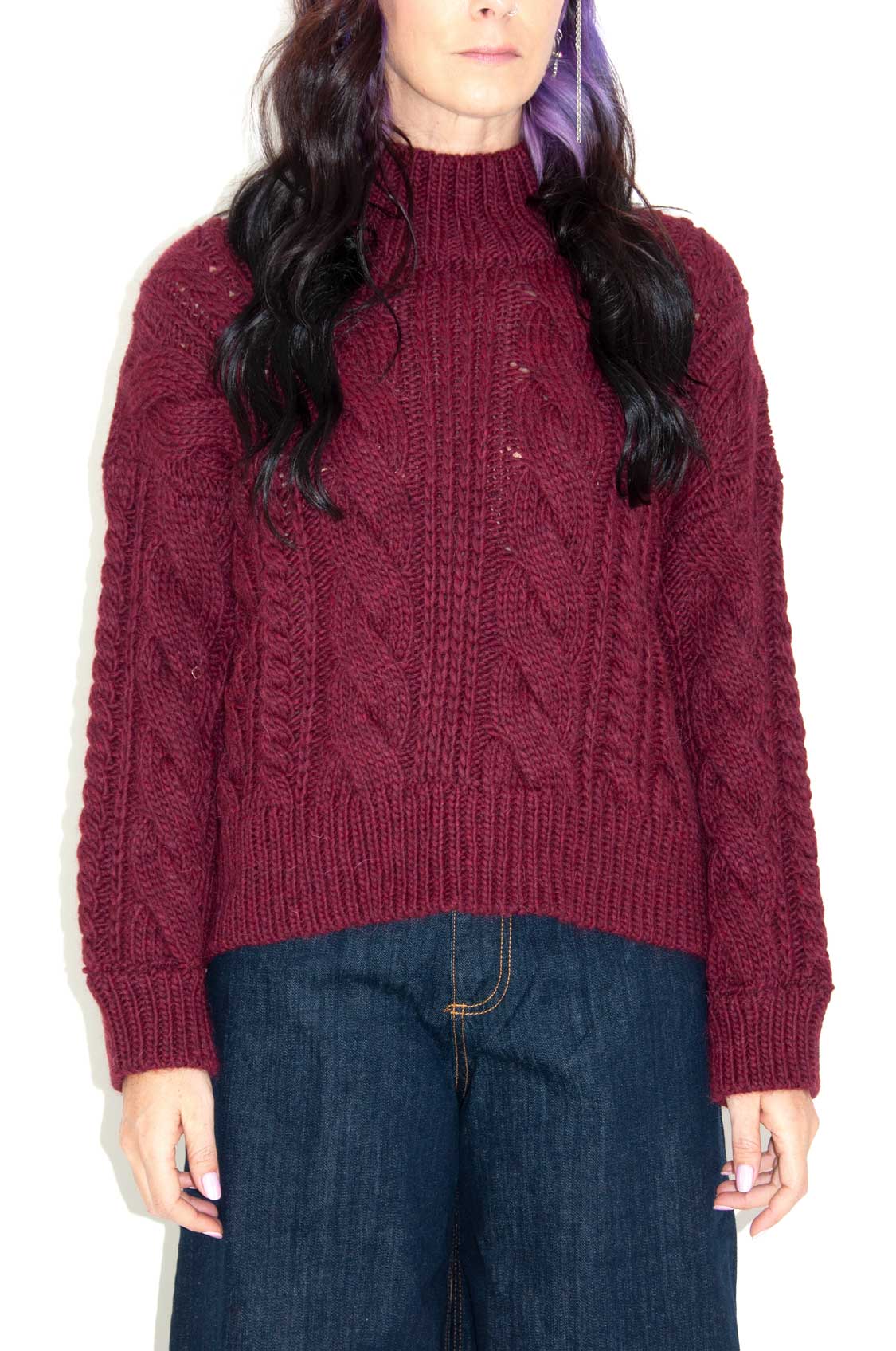 Maglia trecce burgundy