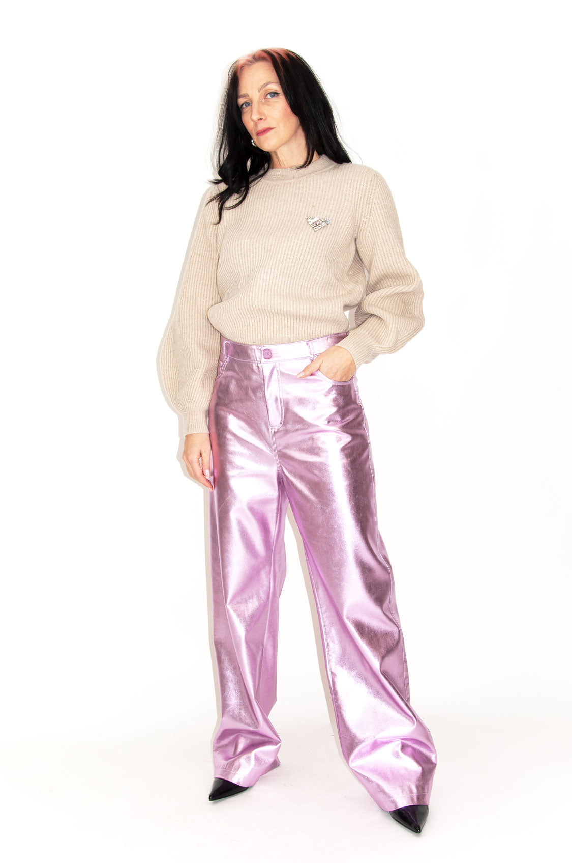 Pantalone laminato pink
